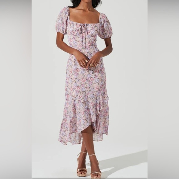 ✨ASTR the Label✨ Bow Tie Ruffle Dress pink purple floral - Picture 1 of 10